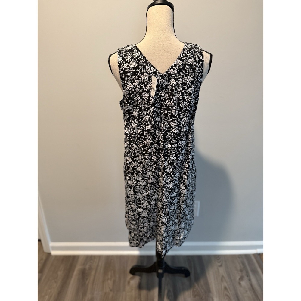 Loft Black Floral Double V Flounce Dress NWT Women's size XS Tall Linen Blend - Picture 8 of 12